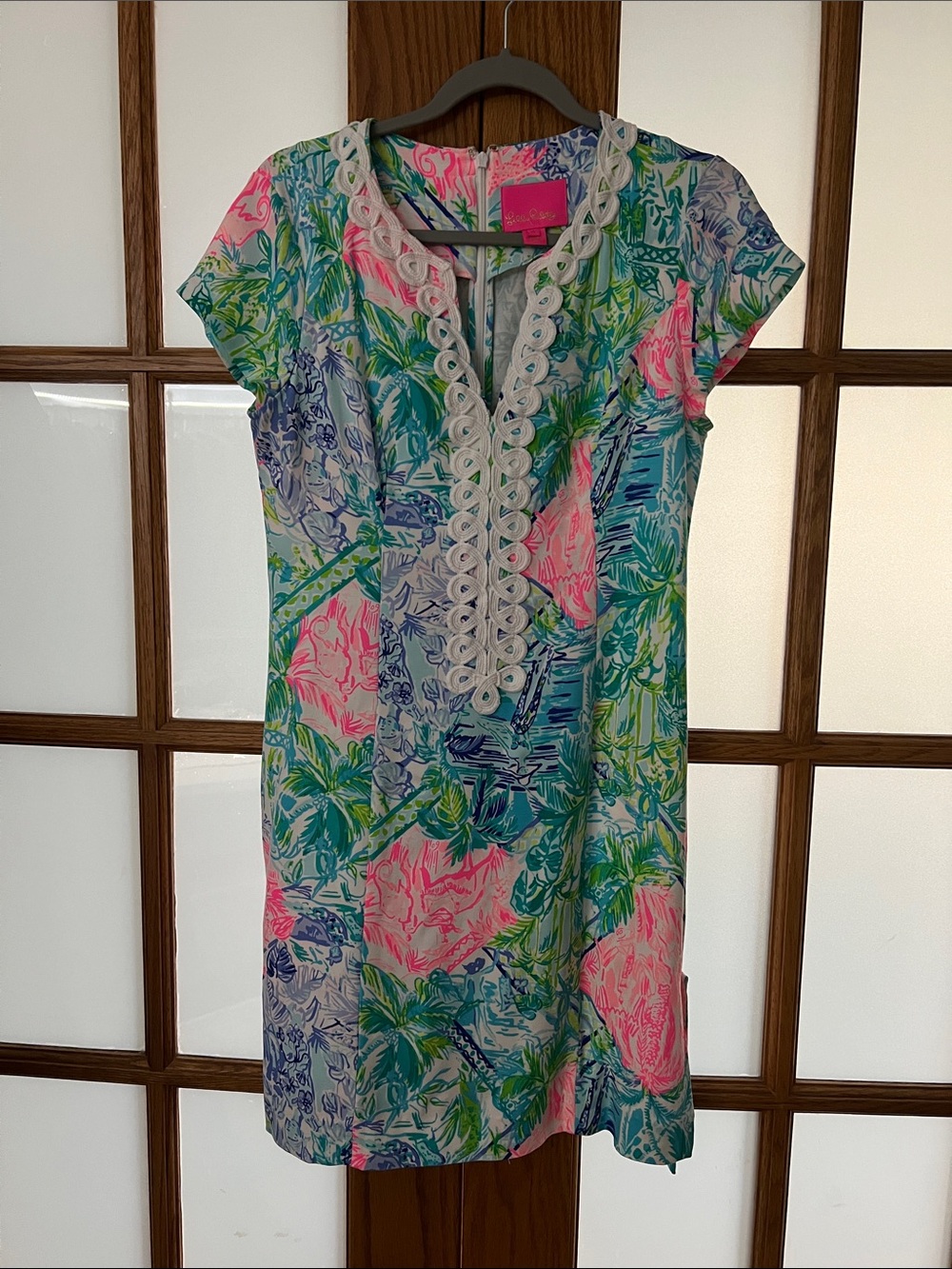 Lilly Pulitzer Size 4 Tropical Print Shift Dress Soutache Trim